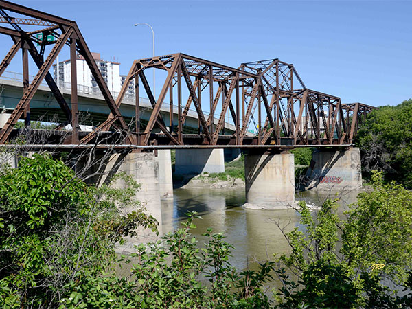The former Canadian National Railway bridge on the Assiniboine River