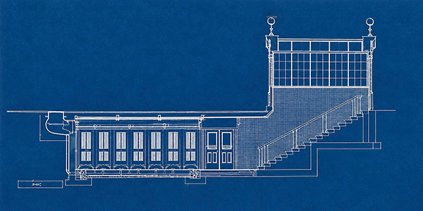 Architectural plan for the side elevation of the Comfort Station on Fort Street