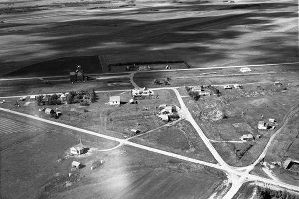 Aerial view of Coulter with elevator in left background