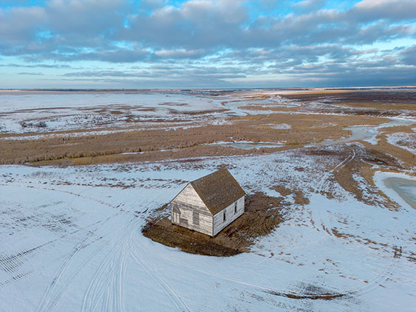 The former Coulter United Church building northeast of Melita