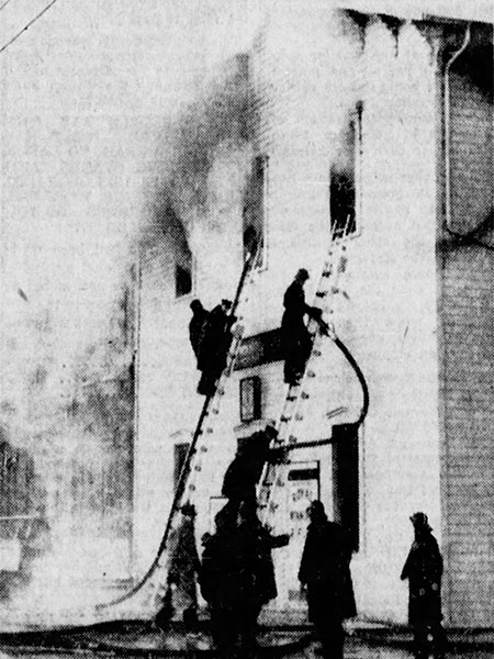 Firemen battle the Royal Winnipeg Rifles headquarters blaze