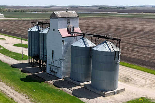 Aerial view of the Paterson grain elevator at Cypress River