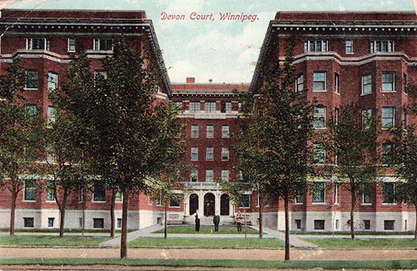 Postcard view of the Devon Court Apartments