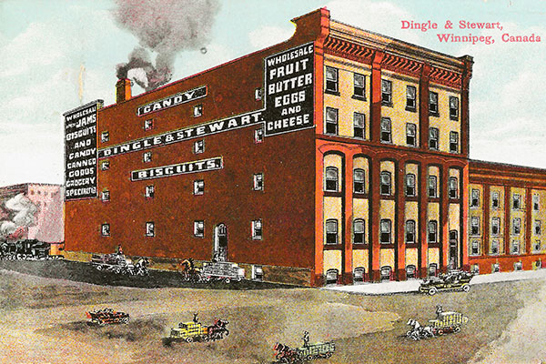 Postcard view of the Dingle and Stewart Warehouse