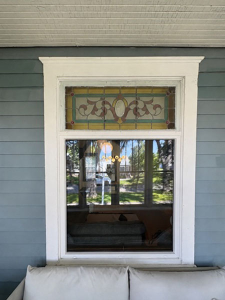Original leaded glass window on the Dudley House