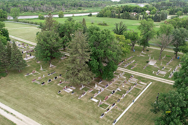 Aerial view of cemeteries in East Selkirk