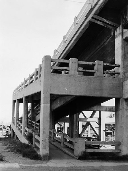 Concrete pedestrian ramp to the Eighth Street Bridge, built in 1934 to replace an earlier wood and steel structure