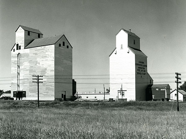 Manitoba Pool grain elevators A (right) and B (left) at Elkhorn