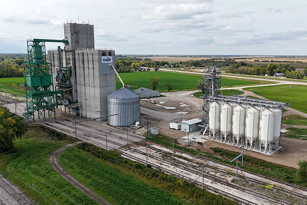 Aerial view of Cargill grain elevator at Elm Creek
