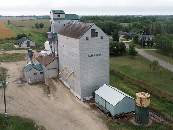 Aerial view of the former Manitoba Pool Grain Elevator at Elm Creek