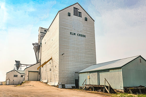 Aerial view of the former Manitoba Pool Grain Elevator at Elm Creek