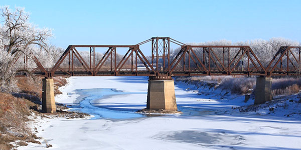 Aerial view of the Canadian National Railway Bridge at Emerson
