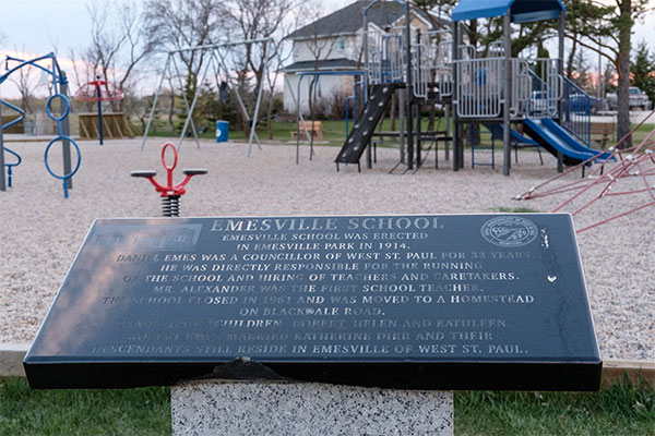 Commemorative plaque at the former site of Emesville School