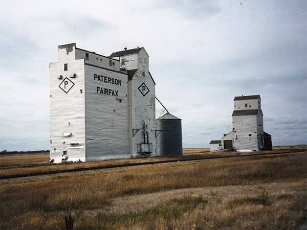 The Paterson grain elevators at Fairfax with the former Manitoba Pool elevator at right