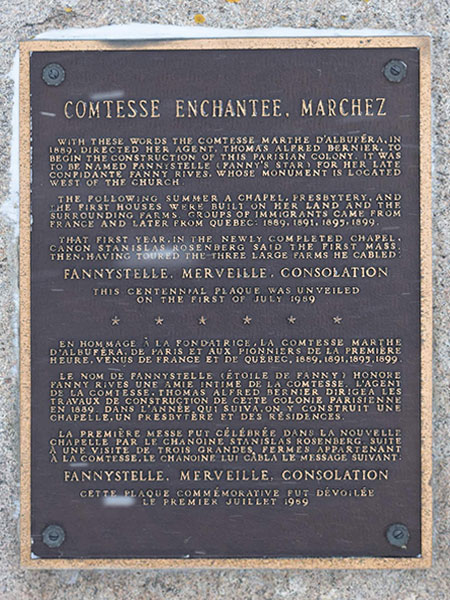 Plaque on the Fannystelle commemorative monument