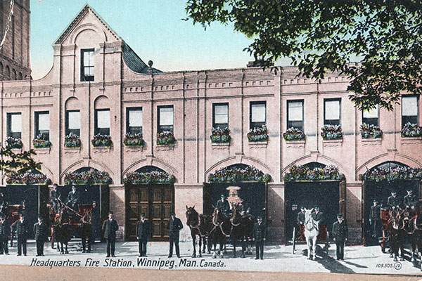 Postcard view of South Fire Hall after expansion