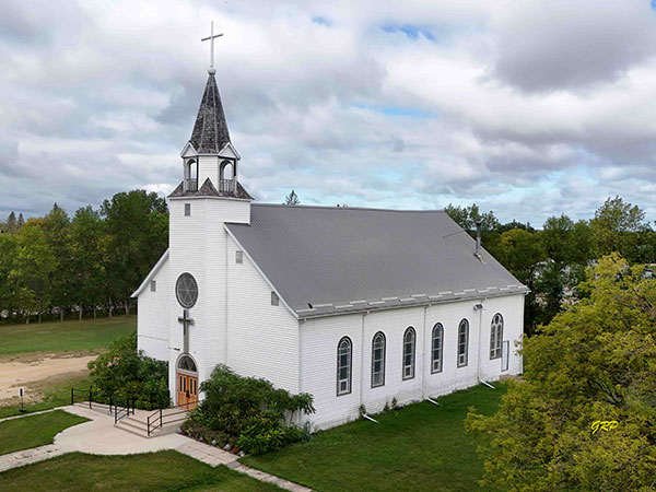 Aerial view of the Immaculate Conception Roman Catholic Church at Fisher Branch