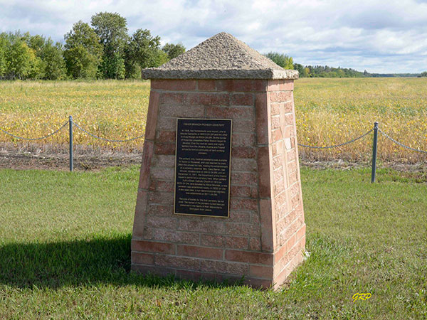 Commemorative monument in the Fisher Branch Pioneer Cemetery