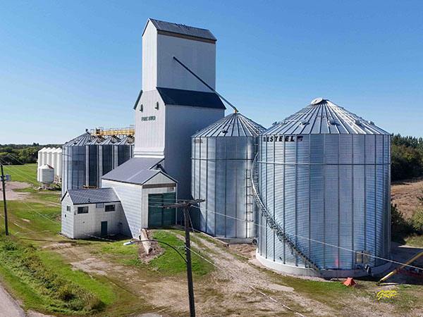 Aerial view of the former Manitoba Pool grain elevator at Fork River