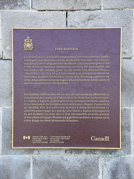 North American Fort Dufferin commemorative plaque on the Fort Dufferin monument