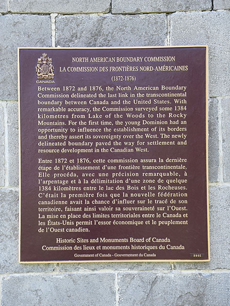 North American Boundary Commission commemorative plaque on the Fort Dufferin monument