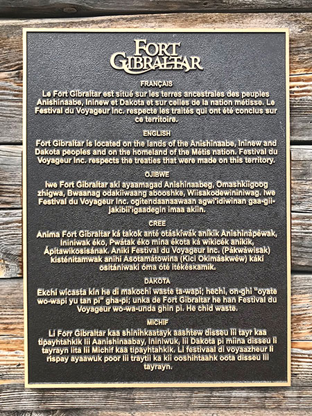 Land acknowledgement plaque at Fort Gibraltar