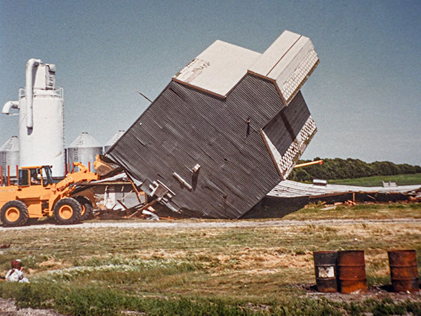 Former Manitoba Pool Grain Elevator B from Fortier being demolished