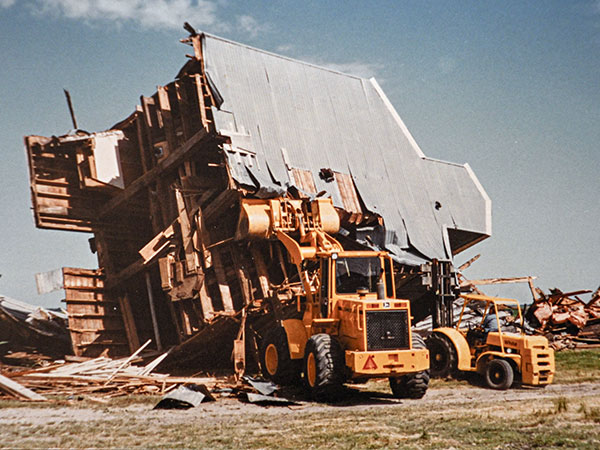 Former Manitoba Pool Grain Elevator B from Fortier being demolished