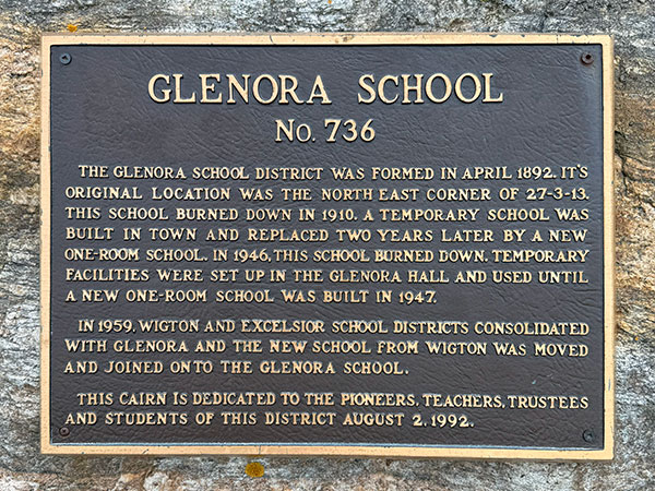 Glenora School commemorative monument