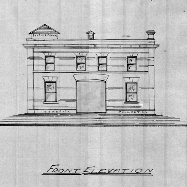 Architectural plan for the front elevation of the Glesby Stable