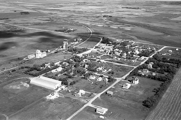Aerial view of the grain elevators at Goodlands