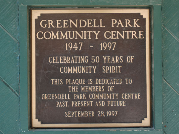 Greendell Park Community Centre commemorative plaque