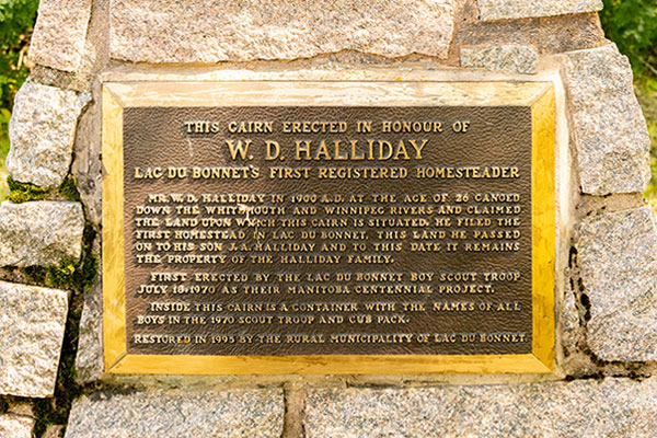 Plaque on the Halliday Homestead commemorative monument
