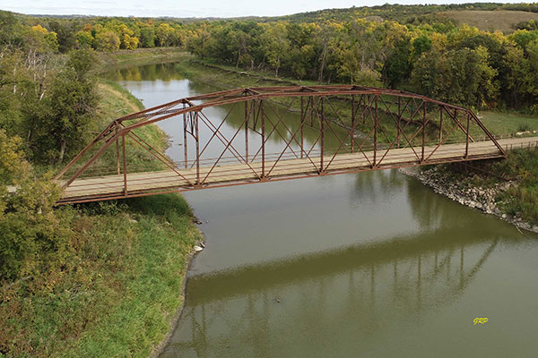 Aerial view of Harrison steel through truss bridge #539