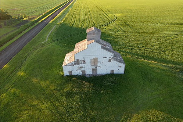 Aerial view of the Hoffman family grain elevator and mill