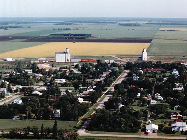 Aerial view of the grain elevators at Holland