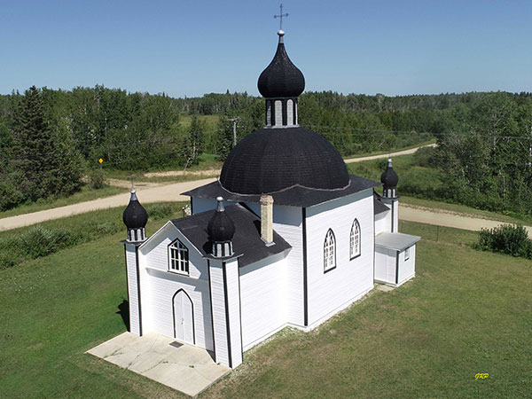 Aerial view of Holy Trinity Ukrainian Catholic Church at Grifton