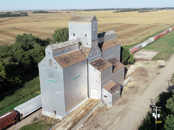 Aerial view of the former Manitoba Pool grain elevator at Homewood