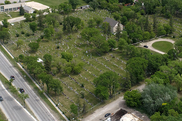 Aerial view of Kildonan Presbyterian Church and Cemetery