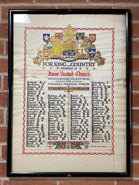 Second World War honour roll for Knox United Church