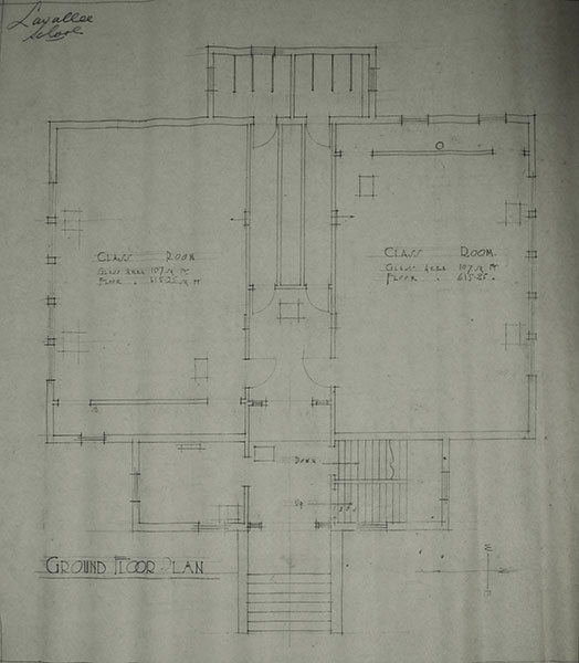Architectural drawings for the ground floor of the first Lavallee School