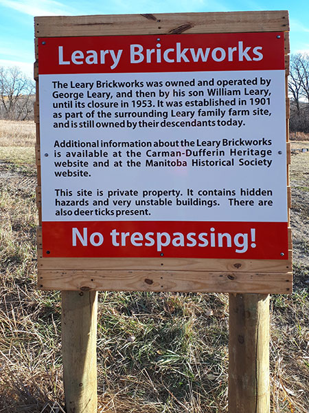 Warning sign at the Leary Brickworks