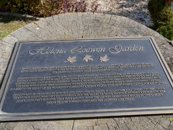 Plaque at the Helena Loewen Garden