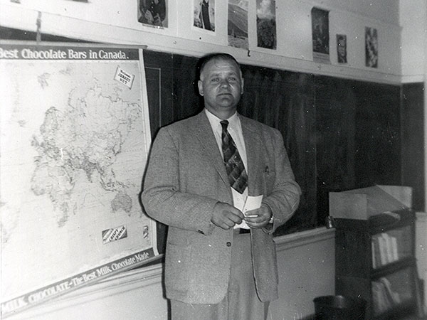 Teacher D. Schmidt in his classroom on the top floor of Lord Roberts School No. 1