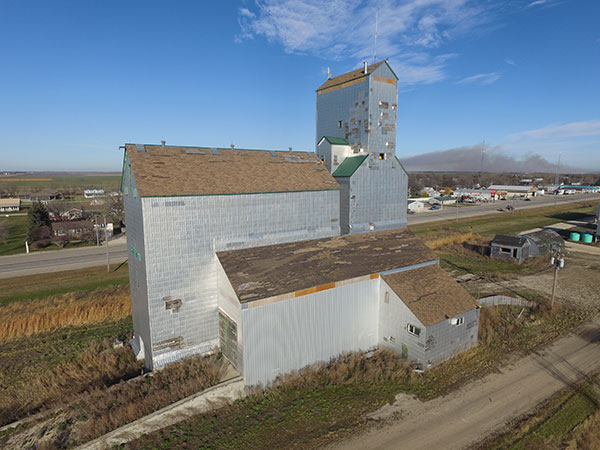 Aerial view of the former Manitoba Pool grain elevator at Lowe Farm