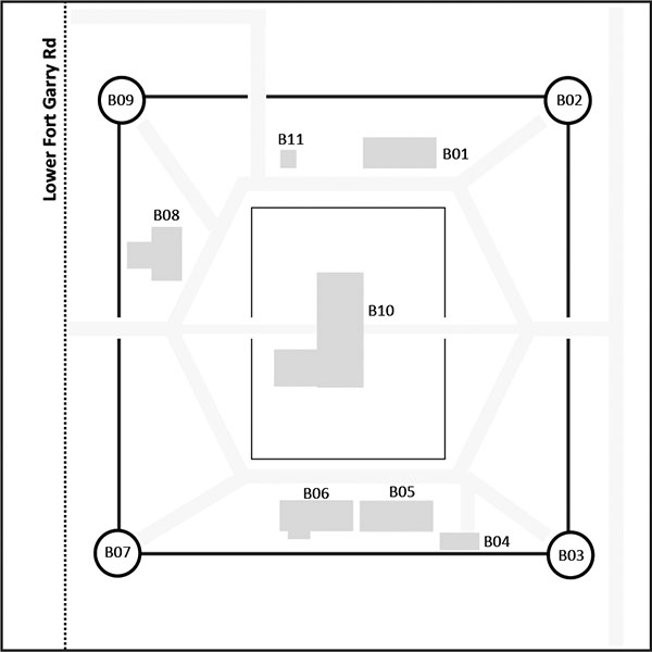 Map of buildings at Lower Fort Garry