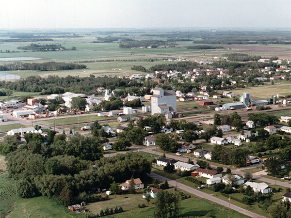 Aerial view of the Manitoba Pool grain elevator at MacGregor