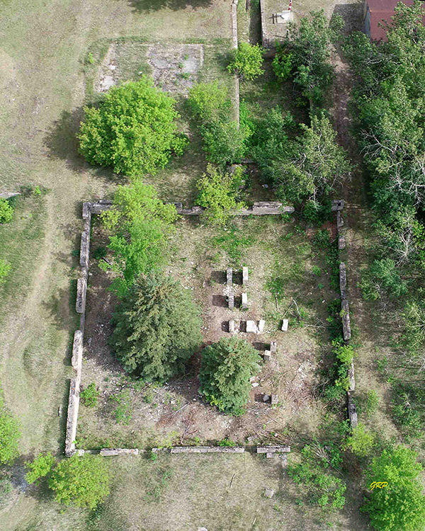 Aerial view of the visible foundations on the site