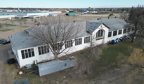 Aerial view of the east side of the former Manitoba Government Display Building