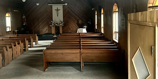 Interior of the former Roman Catholic Church at Marchand